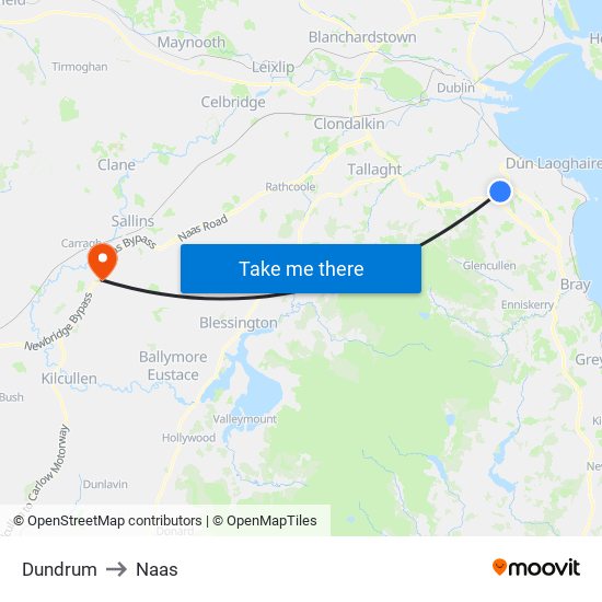 Dundrum to Naas map