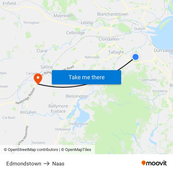 Edmondstown to Naas map