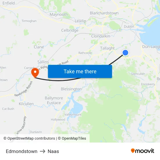 Edmondstown to Naas map