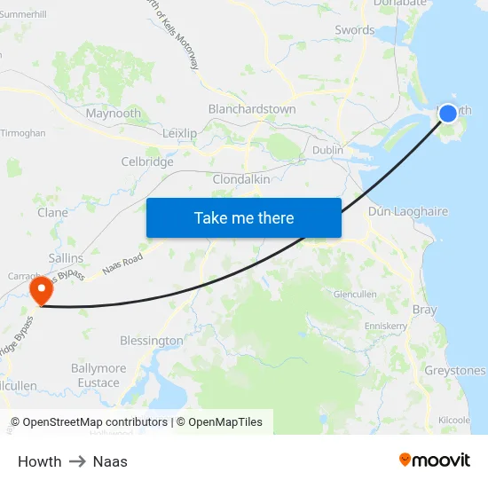 Howth to Naas map