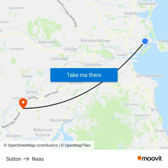 Sutton to Naas map