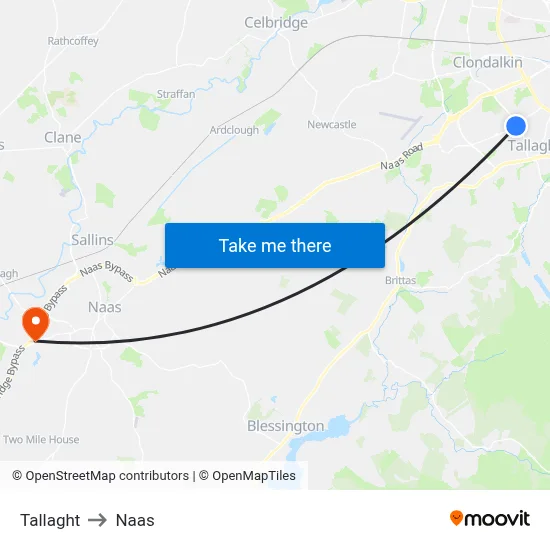 Tallaght to Naas map