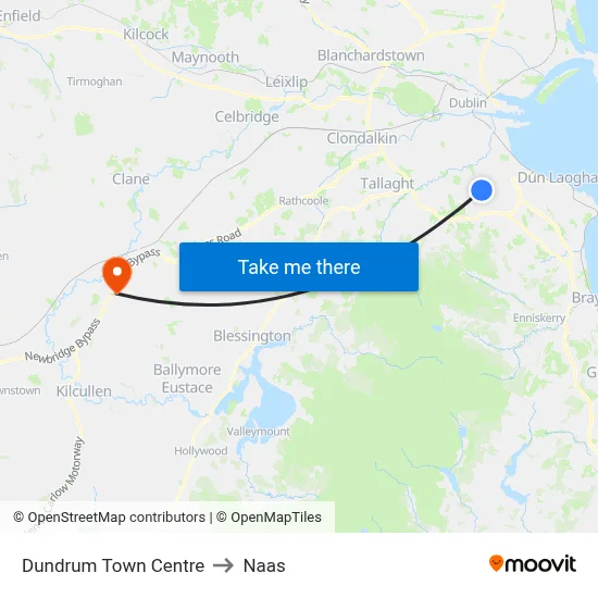 Dundrum Town Centre to Naas map