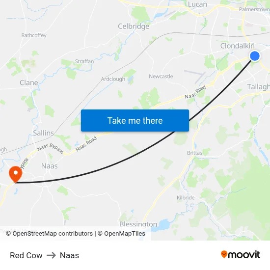 Red Cow to Naas map