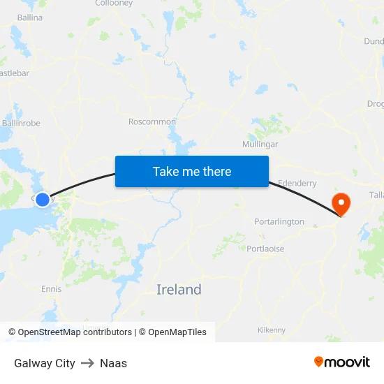 Galway City to Naas map