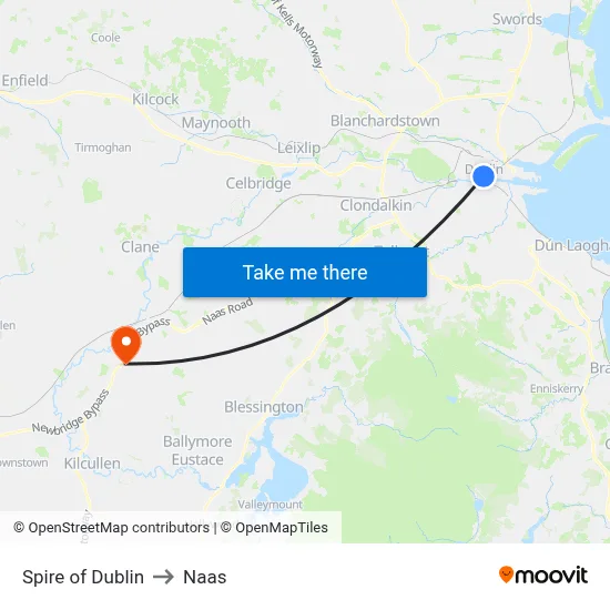 Spire of Dublin to Naas map