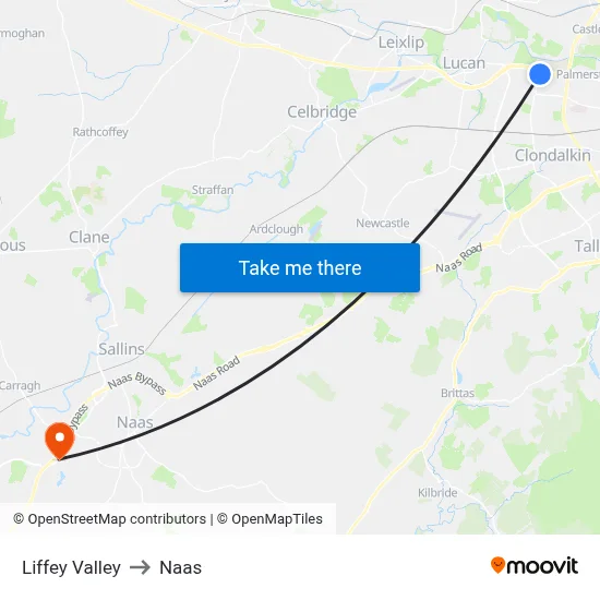 Liffey Valley to Naas map