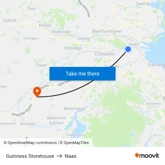 Guinness Storehouse to Naas map