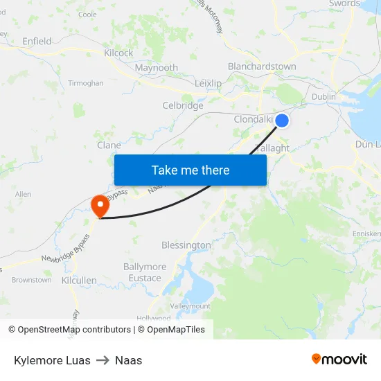 Kylemore Luas to Naas map