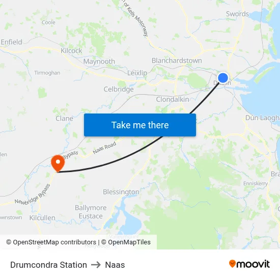 Drumcondra Station to Naas map