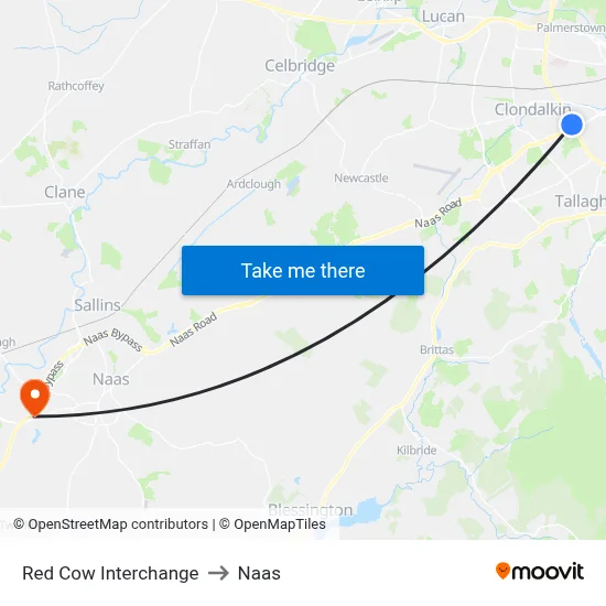 Red Cow Interchange to Naas map