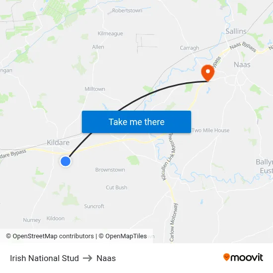Irish National Stud to Naas map