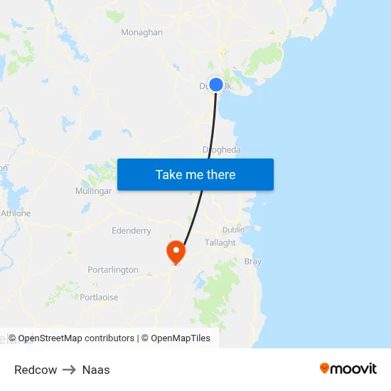 Redcow to Naas map
