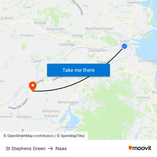 St Stephens Green to Naas map