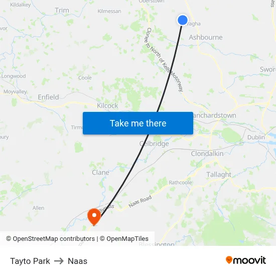 Tayto Park to Naas map