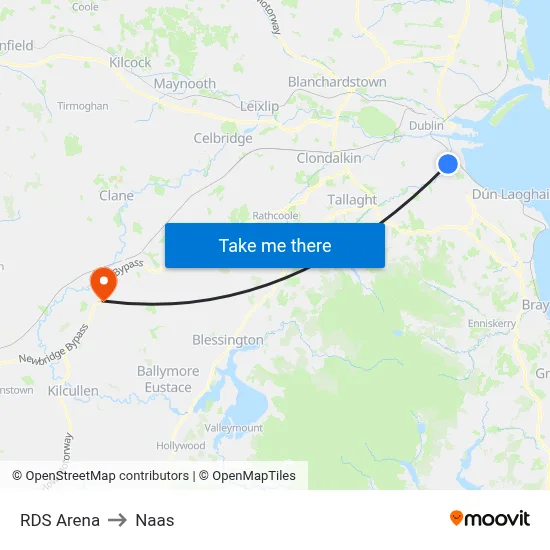 RDS Arena to Naas map