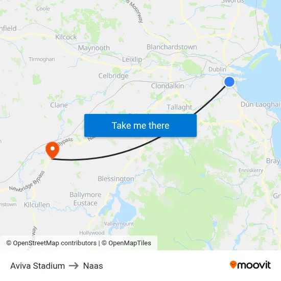 Aviva Stadium to Naas map