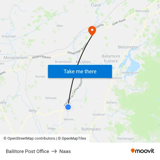 Ballitore Post Office to Naas map