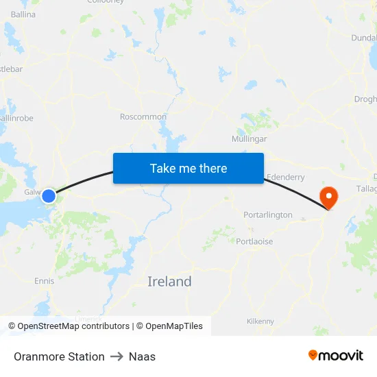 Oranmore Station to Naas map