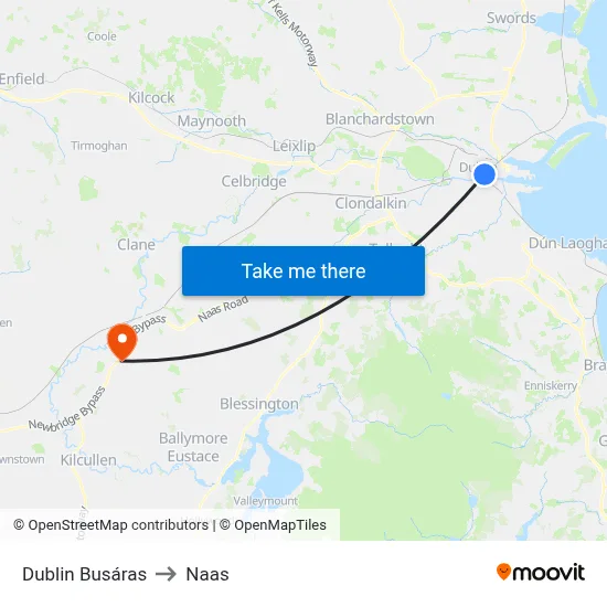 Dublin Busáras to Naas map