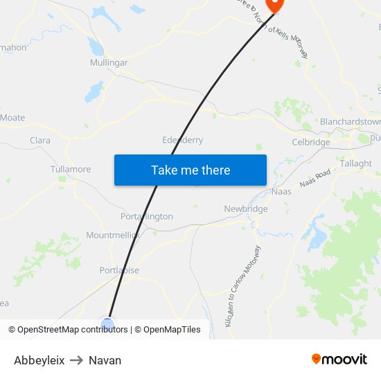 Abbeyleix to Navan map