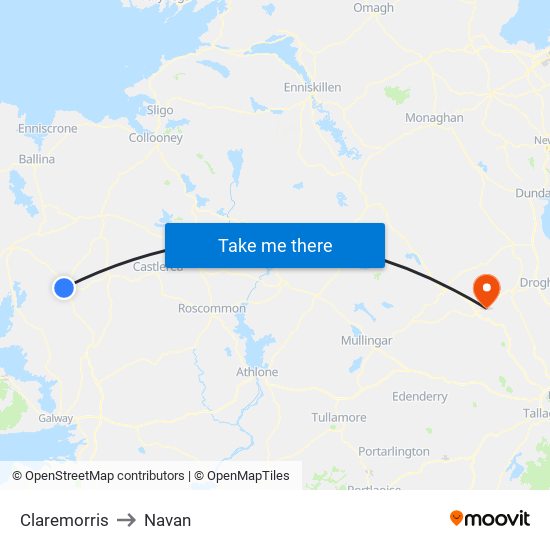 Claremorris to Navan map