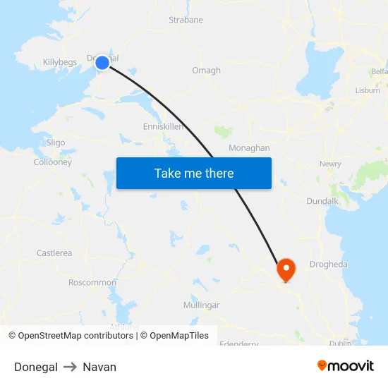 Donegal to Navan map