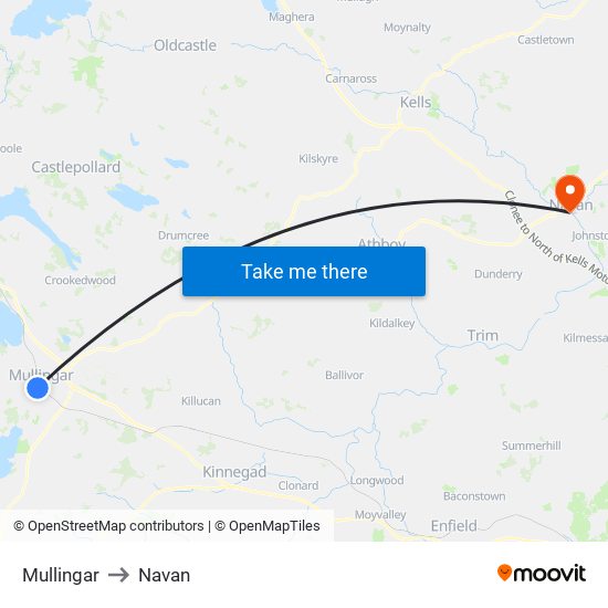 Mullingar to Navan map