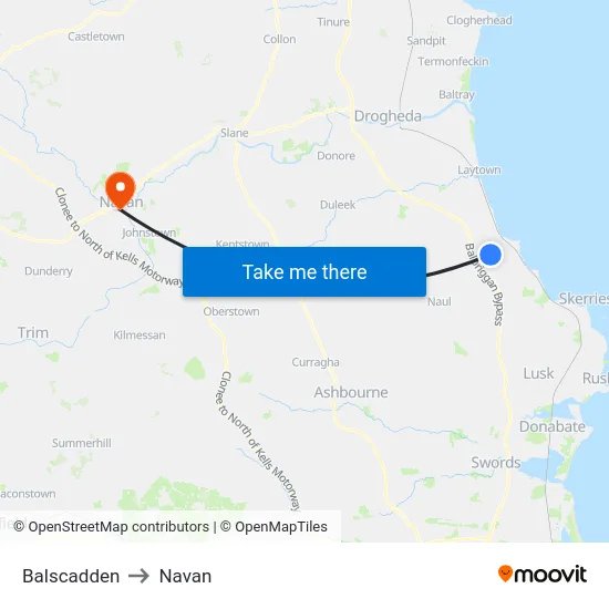 Balscadden to Navan map