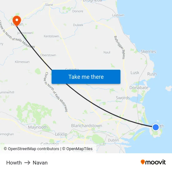 Howth to Navan map
