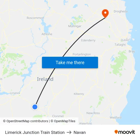 Limerick Junction Train Station to Navan map