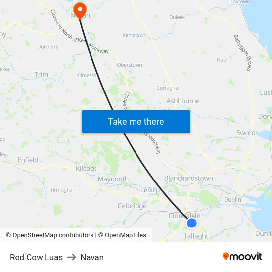 Red Cow Luas to Navan map