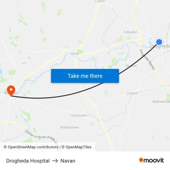 Drogheda Hospital to Navan map