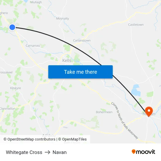 Whitegate Cross to Navan map