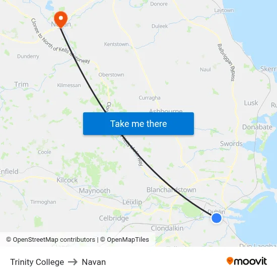Trinity College to Navan map
