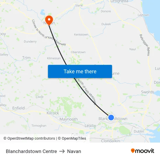 Blanchardstown Centre to Navan map