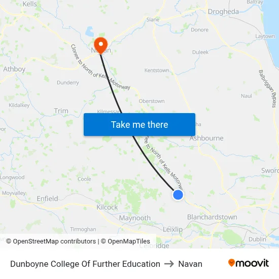 Dunboyne College Of Further Education to Navan map