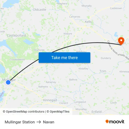 Mullingar Station to Navan map