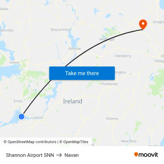 Shannon Airport SNN to Navan map