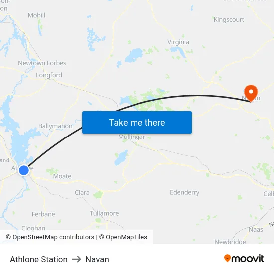 Athlone Station to Navan map