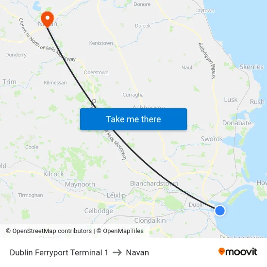 Dublin Ferryport Terminal 1 to Navan map