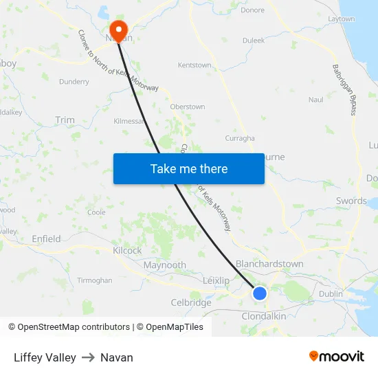 Liffey Valley to Navan map
