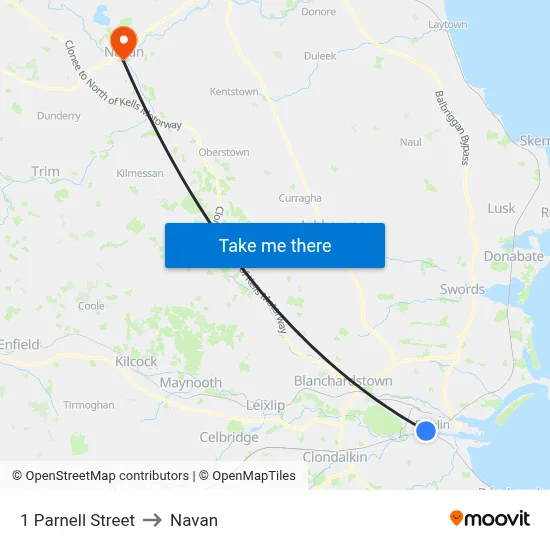 1 Parnell Street to Navan map