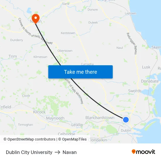 Dublin City University to Navan map