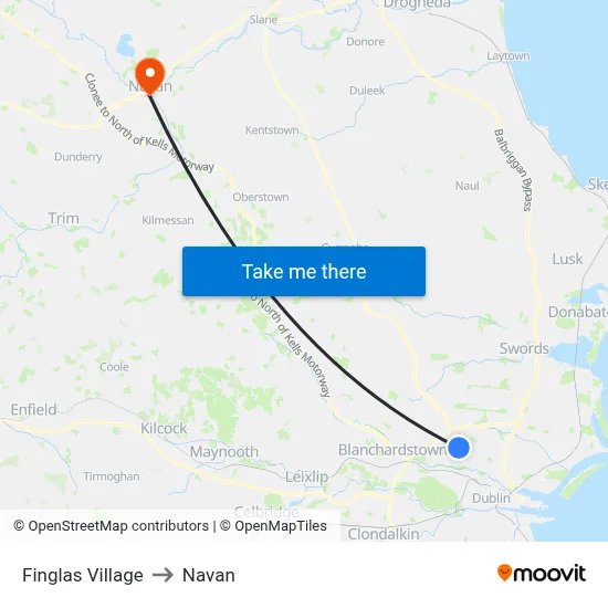 Finglas Village to Navan map