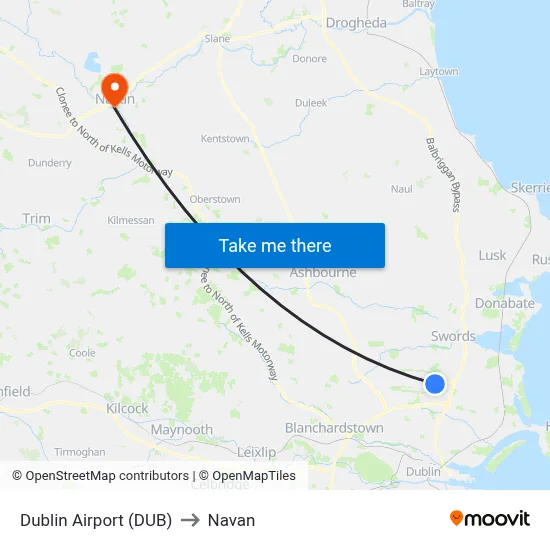 Dublin Airport (DUB) to Navan map