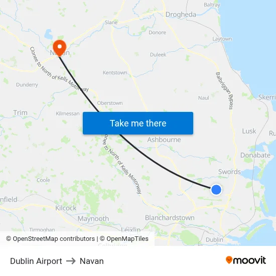 Dublin Airport to Navan map