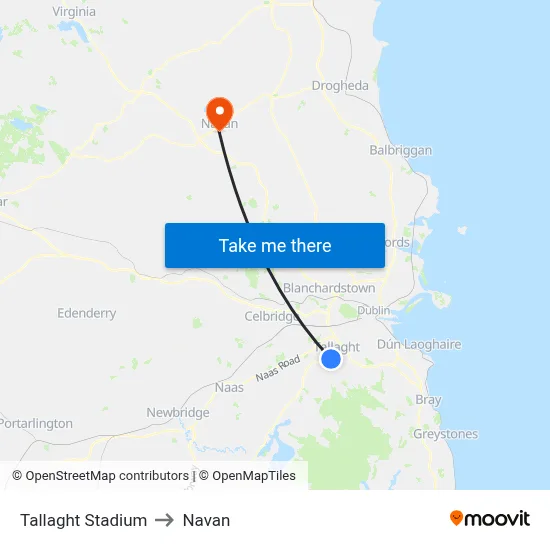 Tallaght Stadium to Navan map