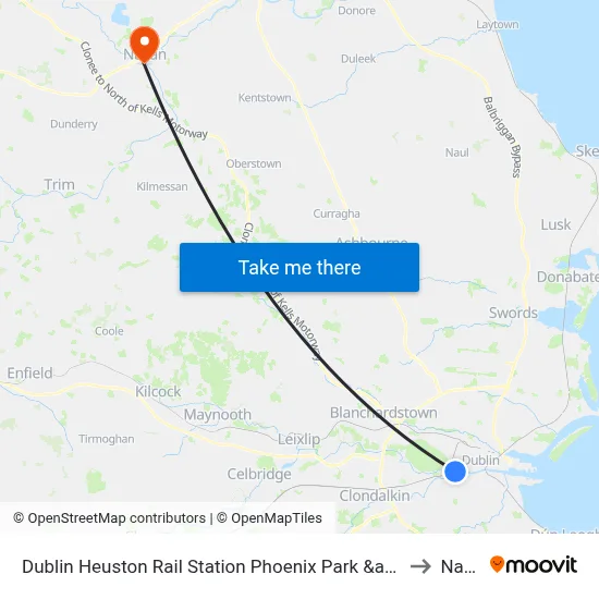 Dublin Heuston Rail Station Phoenix Park &amp; Dublin Zoo to Navan map