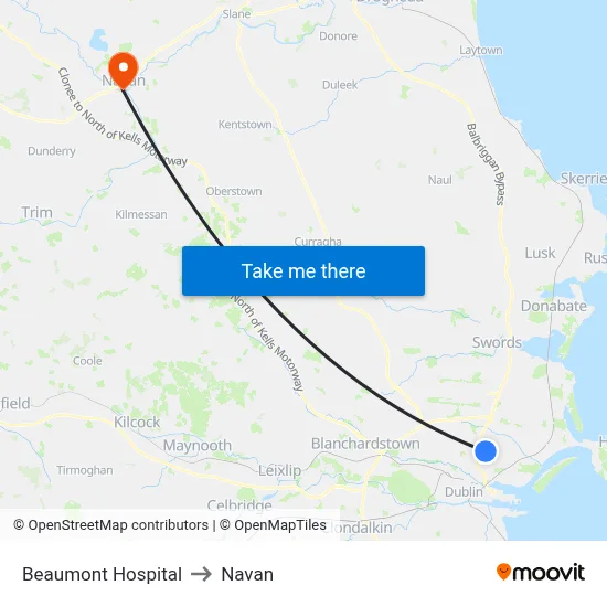 Beaumont Hospital to Navan map